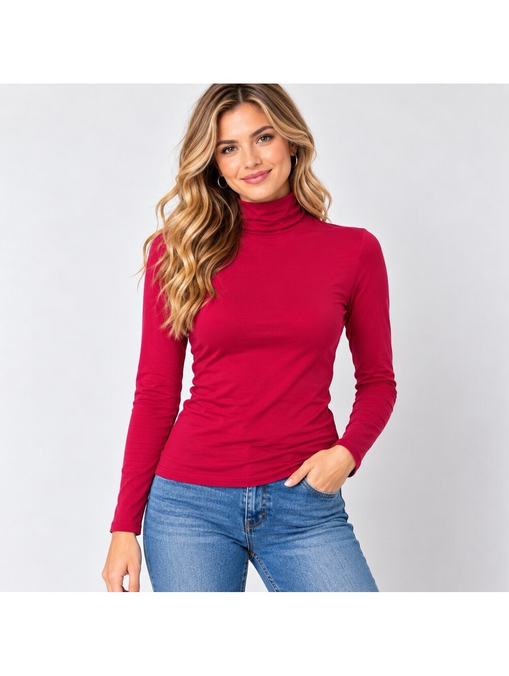 Ambiance Berry Red Turtleneck Top Women’s M Long Sleeve Stretch Cotton Y2K